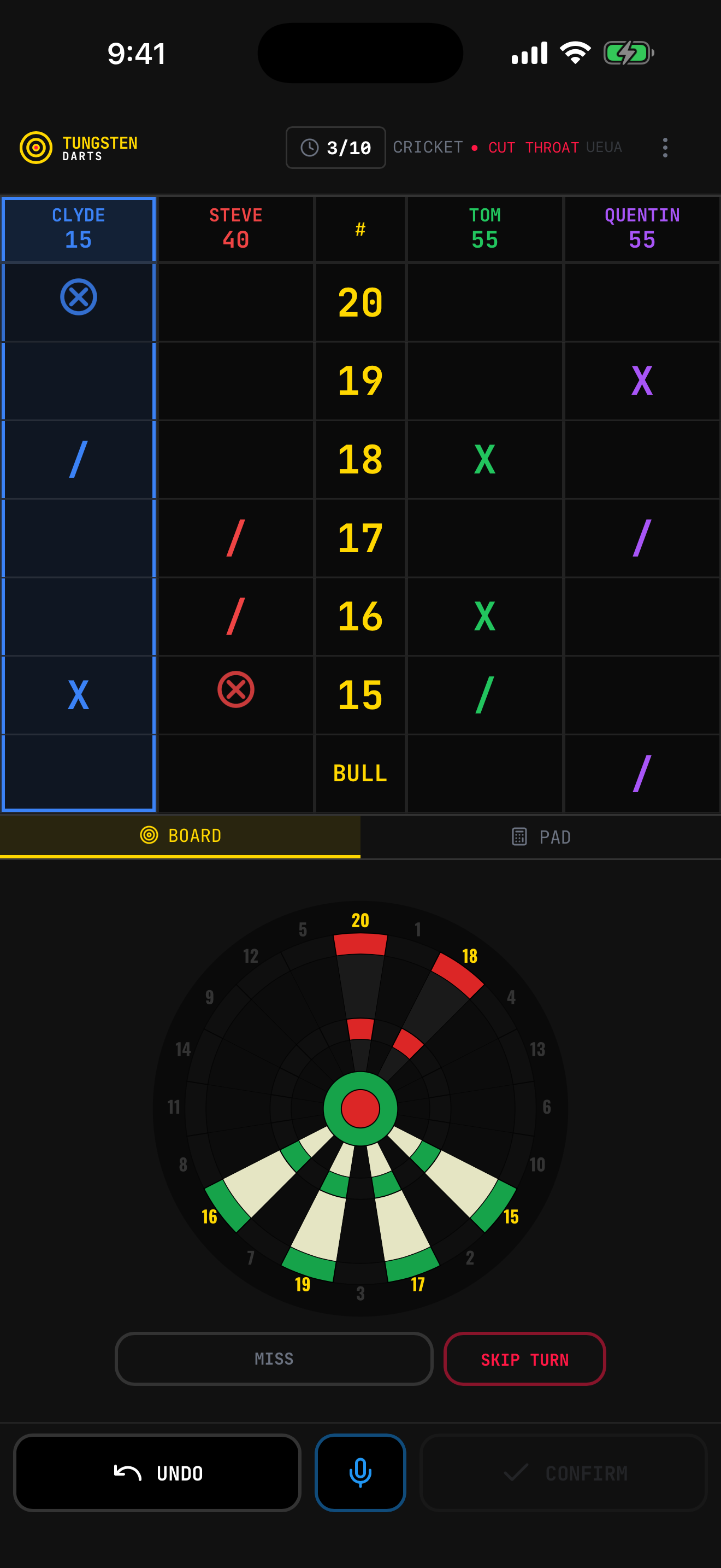 Cricket Tungsten Darts sur iPhone
