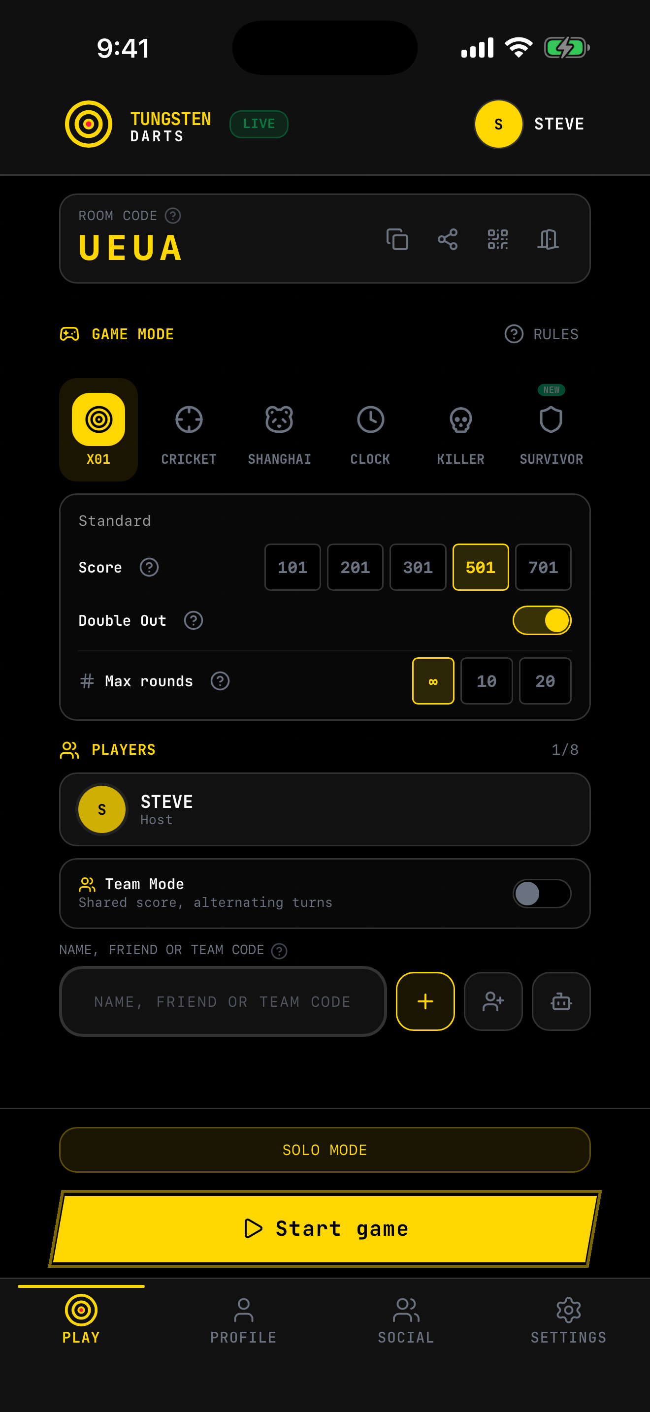 Lobby Tungsten Darts sur iPhone