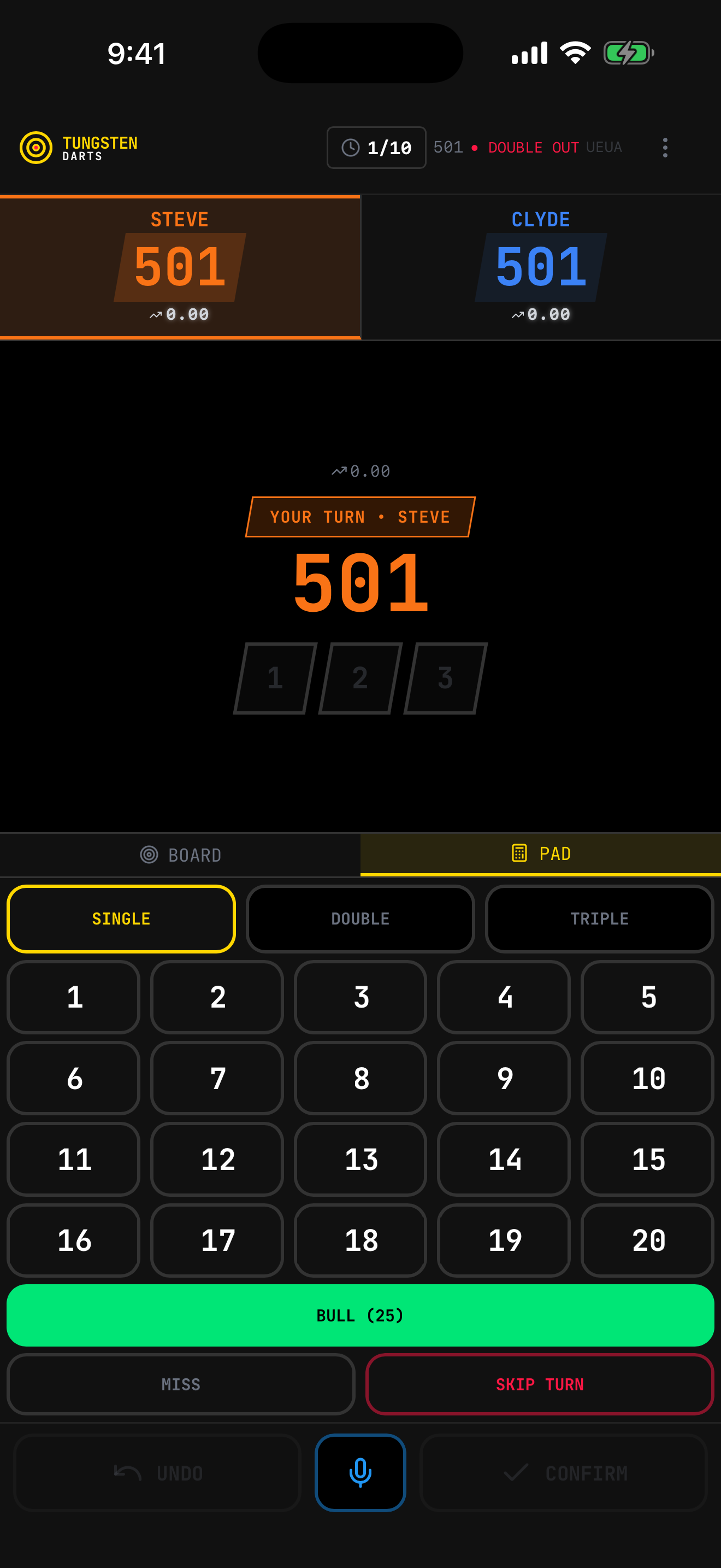 Saisie clavier Tungsten Darts sur iPhone